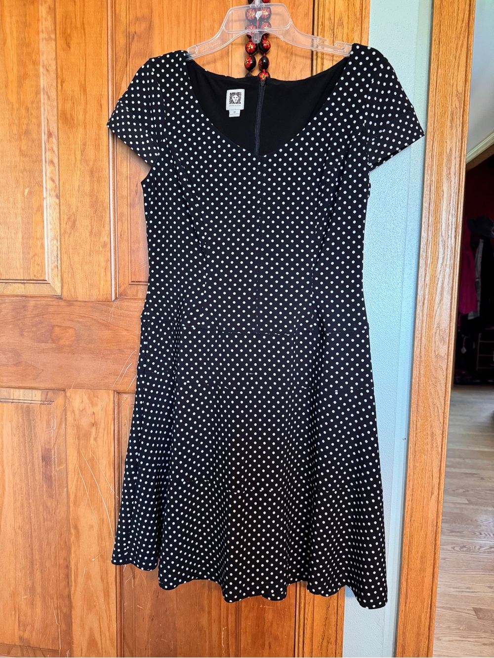 Anne Klein Black Dress with White Polka Dots